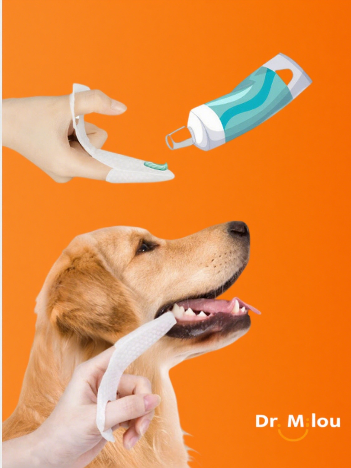 Dog and hand using a pet dental wipe on a pet’s mouth