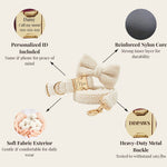 Cream knitted bowtie collar with gold rings and heavy-duty metal buckle