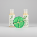 Small pet ear and nail cleaner bottles with green reusable cotton pad, 2 fl oz size