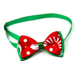 Red and green Christmas bow tie for pets with white dot and striped candy prints