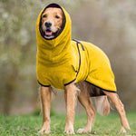 Pet polar fleece hoodie sweater in yellow, with hood and front pocket detail
