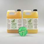 Pet grooming cleaner jugs with green cotton pads, two bottles with folded reusable pad