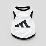 White dog polyester vest with bear bone print and black rib trim
