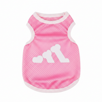 Pink dog polyester vest with bear bone print and light pink rib trim