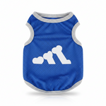 Blue dog polyester vest with bear bone print and light gray rib trim