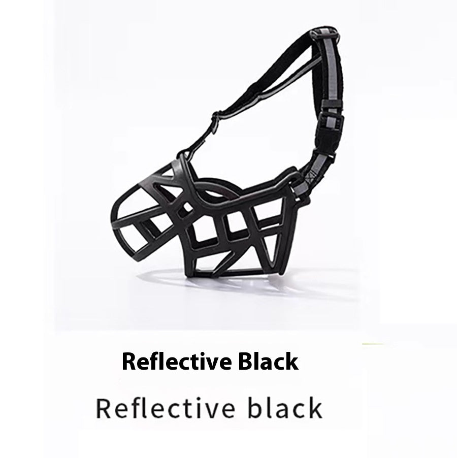 Black anti-bite dog muzzle with front cage basket and padded strap lining