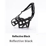 Black anti-bite dog muzzle with front cage basket and padded strap lining