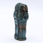 Mummy coffin fish tank ornament, teal sculpted sarcophagus with mummy head detail