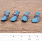 Blue dog soft-soled pet shoes with speckled sides and gray hook straps