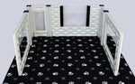 Windowed add-on room insert with black paw-print base and white rails
