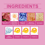 Dog digestive care tablets ingredients chart with vitamin and bacteria icons