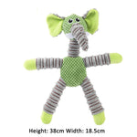 Green plush elephant sound toy with gray ribbed trunk and outstretched arms