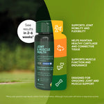 Dog joint and muscle health supplement bottle with support icons