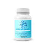 Canine reproduction supplement bottle with white cap and blue label