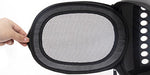Pet carrier mesh window with handle strap and zipper edge, close-up