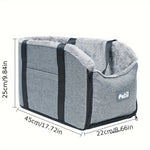 Grey pet car seat with plush lining, front zipper, and carry handle straps