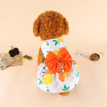 White citrus-print pet dress skirt with orange bow and yellow accents