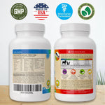 Prenatal multi vitamin pet supplement bottles showing back label and tablet analysis