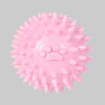 Spiky dog throwing ball toy with raised paw print, pink