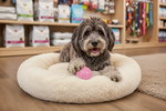 Pink spiky dog throwing ball toy with paw print