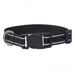 Black woven dog collar with black buckle and metal D-ring