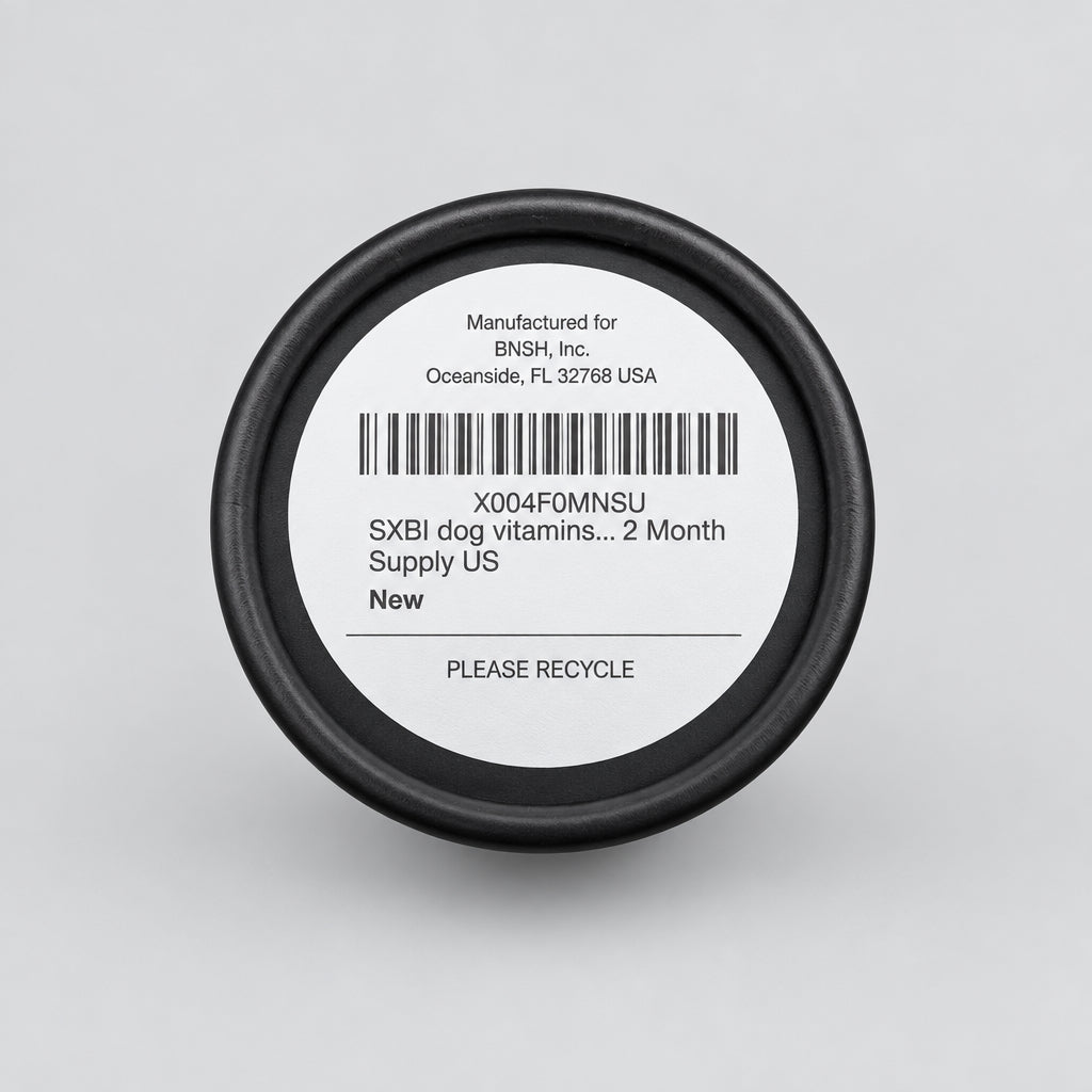 Bottom of BIXBI Immunity daily pet supplement jar with barcode and recycling text.