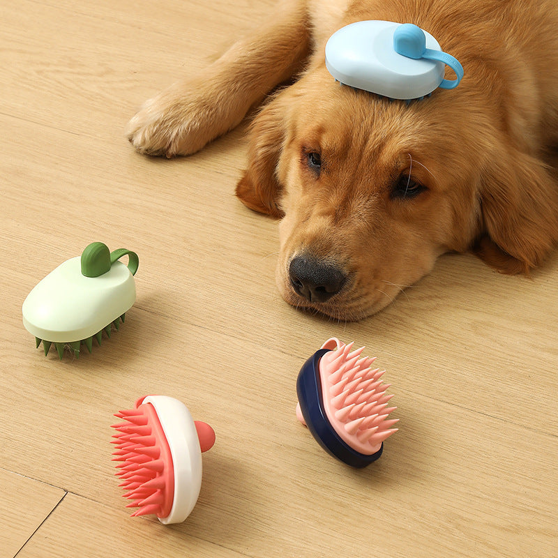 Set of silicone pet hair remover combs with red, green, and blue bristle heads