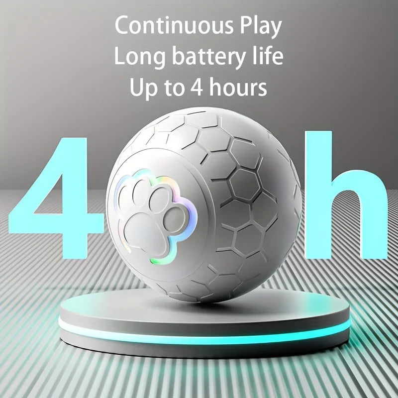 Grey smart bouncing ball on base, glowing paw icon with blue light ring