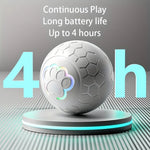 Grey smart bouncing ball on base, glowing paw icon with blue light ring