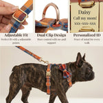 Plaid dog collar and leash set with adjustable fit clips and matching bow tie