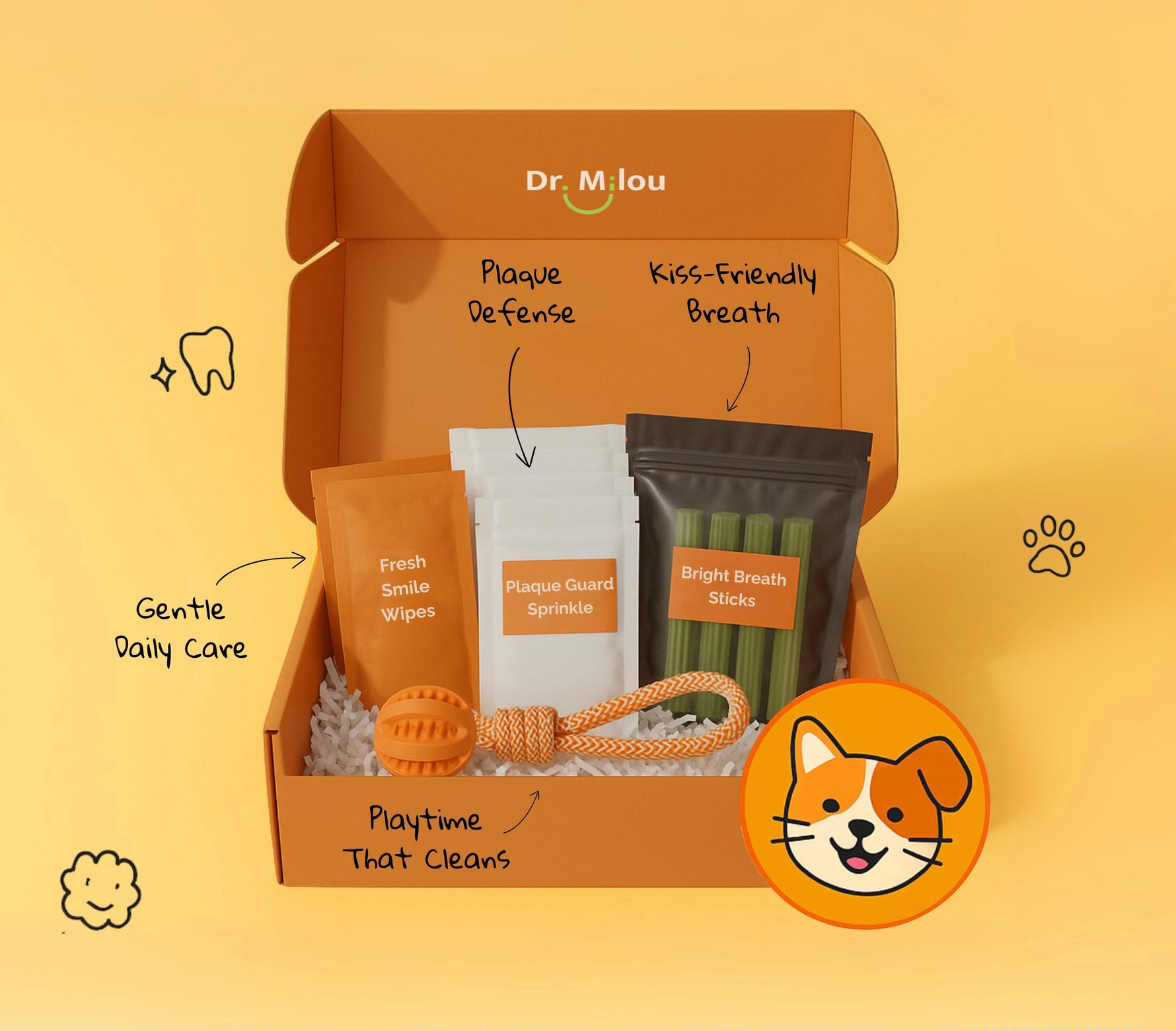 Everyday pet dental care kit with wipes, sticks, chew toy—dogs & cats