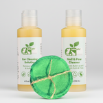 Pet ear and nail cleaner bottles with green reusable cotton pad, 4 fl oz size