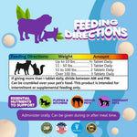 Prenatal pet vitamin supplement bottle with feeding directions and nutrition icons