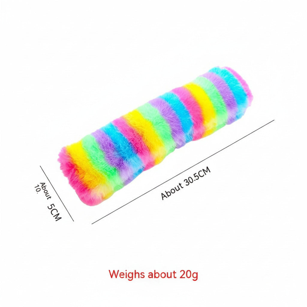 Rainbow long plush cat pillow toy, about 30.5 cm length, striped design
