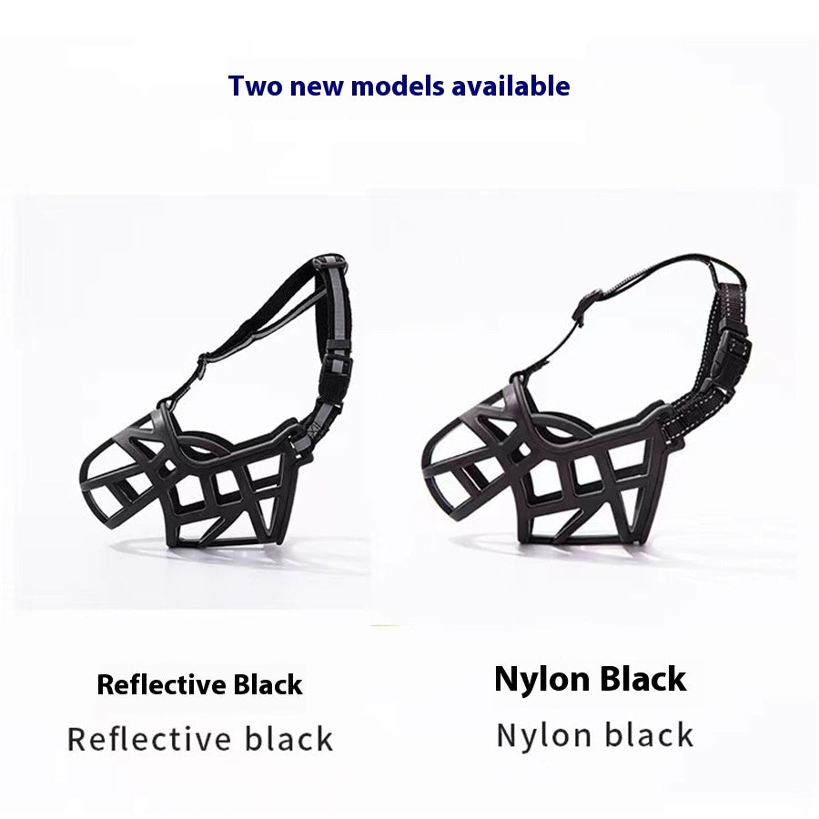 Black anti-bite dog muzzle models on white background, cage-style design