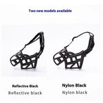 Black anti-bite dog muzzle models on white background, cage-style design