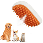 Ergonomic white and orange steam pet brush with wide orange bristle head