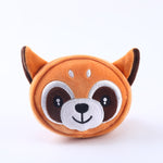 Orange fox-faced bite-resistant teething plush toy with white muzzle and dark eyes