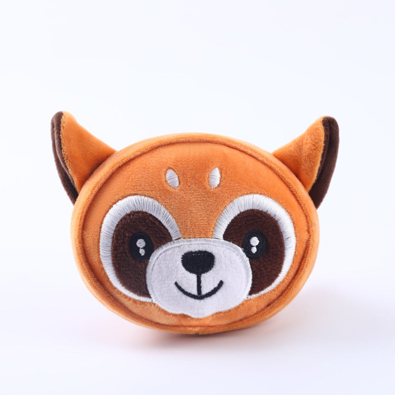 Orange fox-faced bite-resistant teething plush toy with white muzzle and dark eyes