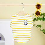 Small dog t-shirt on hanger, yellow and white stripes with bear graphic