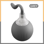 Grey interactive cat toy ball with clear base and curved nozzle