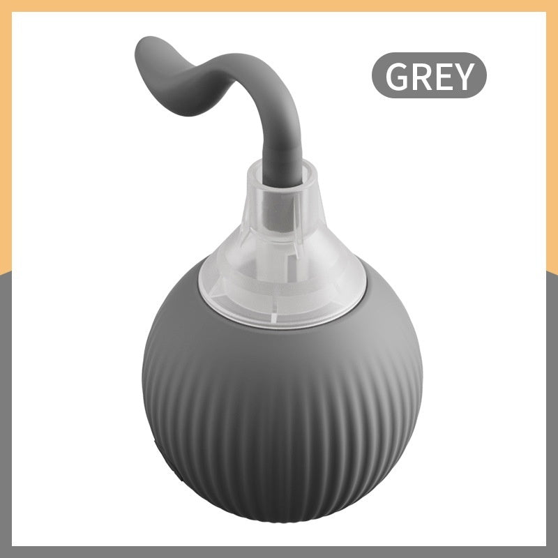 Grey interactive cat toy ball with clear base and curved nozzle