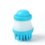 2-in-1 silicone pet washing brush with blue top and white base
