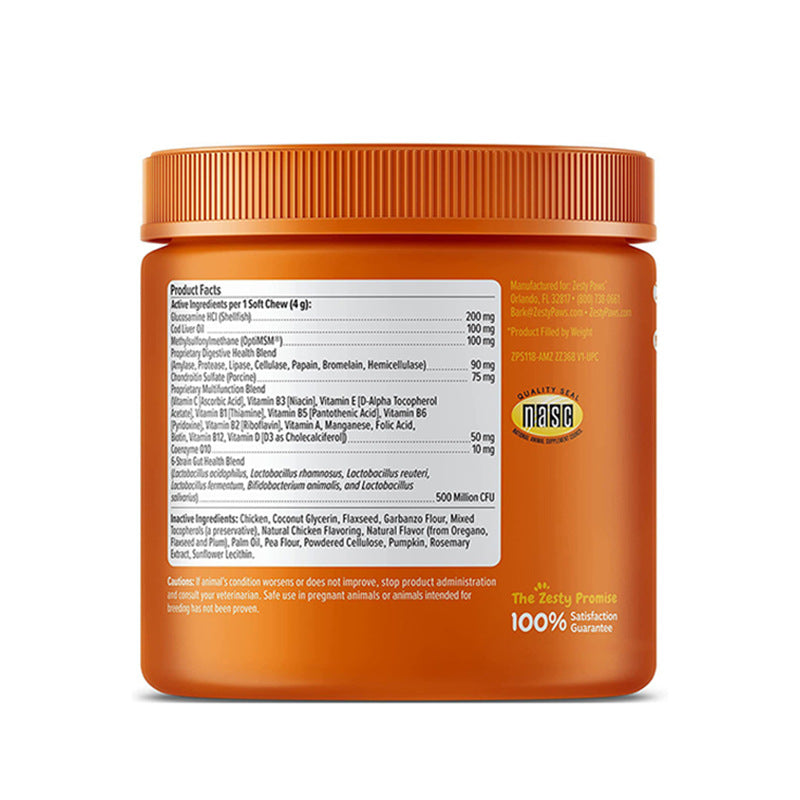 Orange dog vitamin supplement jar back label with product facts