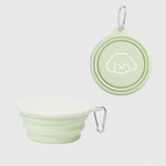 Green foldable pet travel bowl set with stacked bowls and hanging carabiner
