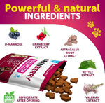 Ingredients graphic showing cranberry extract, D-mannose, astragalus root extract, nettle.