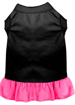 Pet dog & cat dress in black with bright pink ruffle hem