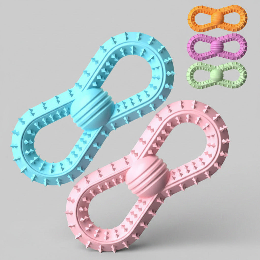 Bite-resistant molar ball dog toy set with blue and pink double-oval rings