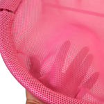 Pink breathable pet hammock mesh fabric close-up with stitched edges