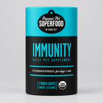 Blue-and-black BIXBI Immunity daily pet supplement jar with front label.